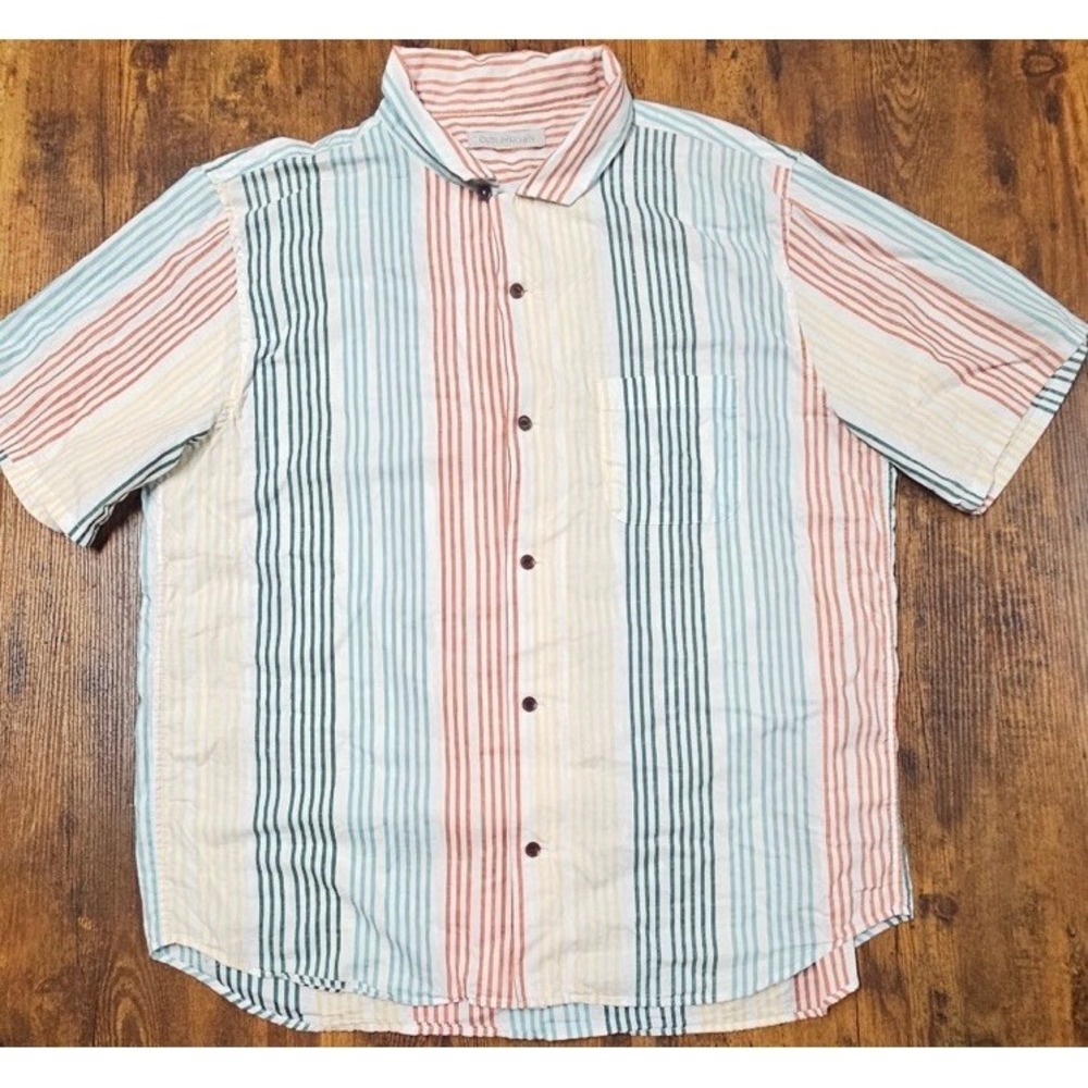 Outerknown Short Sleeve Shirt Multi Stripe Collar Men's Size 2XL Cotton Outdoor